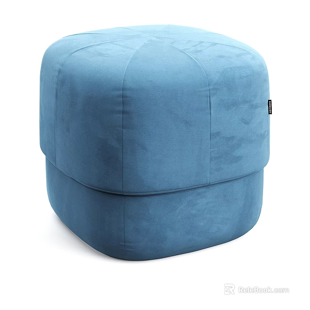 Blue Square Shaped Modern Stool With Soft Velvet Upholstery And Comfortable Design 3d model 
