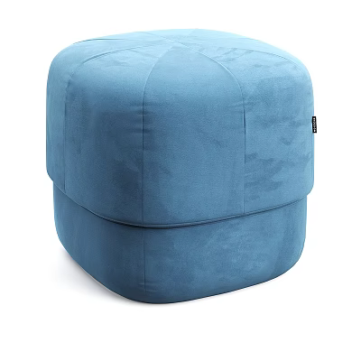 Blue Square Shaped Modern Stool With Soft Velvet Upholstery And Comfortable Design 3d model
