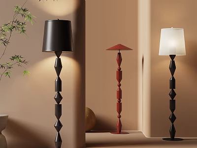 Modern Stylish Floor Lamps With Black Red And White Shades For Interior Decor 3d model