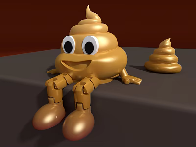 Golden Cartoon Poop Figurine Set With Smiling Face Big Eyes Small Ornament Dark Tabletop 3d model