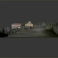 Architectural Building Model With Red Roof Domed Structure Trees Pathways And Lawn Area Design