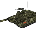 Military Camouflage Tank With Turret Long Barrel Tracks And Antenna