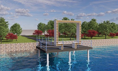 Modern Viewing Decks Waterfront Landscape 3d model