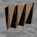 Modern Multi Panel Room Divider in Wooden and Black with Metal Frame
