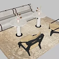 Stylish Modern Negotiation Table And Chairs With Round Tops And Vases In Living Area
