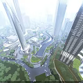 Aerial View Urban Planning With Tall Skyscrapers Green Spaces And Road Networks