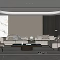 Modern Living Room Interior With Beige Sofa Coffee Table And Marble Wall Lighting Decor