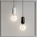 Modern Pendant Lights with White Black Marble Cylinder and Glass Globe Shades