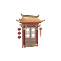 Chinese Style New Year Event Gateway With Traditional Roof Red Lanterns And Decorations