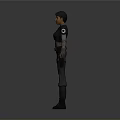 3D Model Of Female Character In Gray Sci Fi Costume Standing Pose