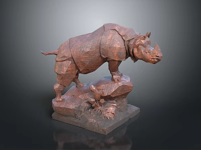 Geometric Design Rhinoceros Sculpture With Rock Base And Textured Surface 3d model