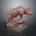 Geometric Design Rhinoceros Sculpture With Rock Base And Textured Surface
