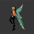 Fantasy Fairy Character Design With Green Wings Orange Jacket White Top And Black Boots