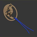 Copper Circular Clothing Badge With Figure Design And Blue String Fashion Accessory