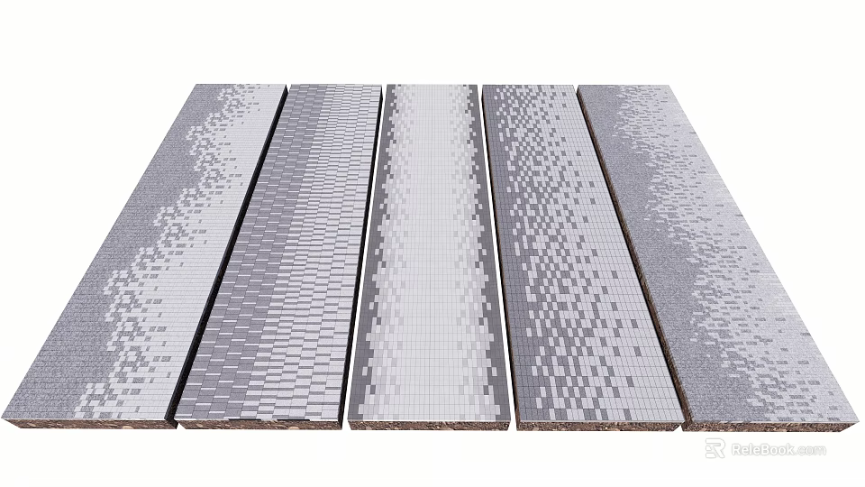 Elegant Gray Garden Decor Planks With Various Woven And Grid Patterns 3d model