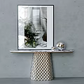 Modern Console Table With Marble Top And Metallic Diamond Pattern Base Featuring Decorative Sphere 3d model
