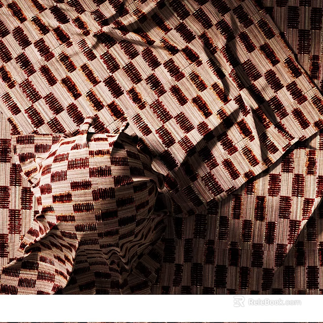 Stylish Curtain Accessories With Red Brown White Checkered Wrinkled Fabric Texture 3d model 