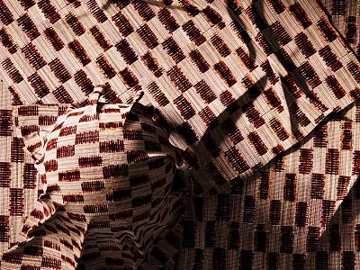 Stylish Curtain Accessories With Red Brown White Checkered Wrinkled Fabric Texture 3d model