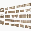Different Wooden Garden Fence Designs With Various Patterns And Arch Structures 3d model