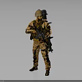 Tactical Military Soldier in Camouflage Uniform Holding Rifle With Helmet and Gear