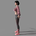 Woman In Pink Long Sleeve Top And Black Tights With Arms Outstretched On Gray Background