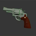 Silver Classic Revolver Featuring Metallic Gloss And Red Wooden Grip With Wood Grain
