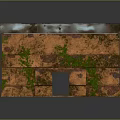 Wooden Box Shaped Building With Rusted Surface And Green Plants Covered Orange Particles On Top