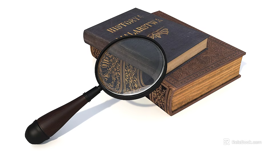 Magnifying Glass Over Old Books For Research 3d model 