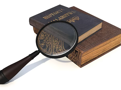 Magnifying Glass Over Old Books For Research 3d model
