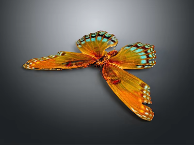 Vibrant Butterfly With Orange And Blue Wings On Gray Background 3d model