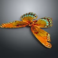 Vibrant Butterfly With Orange And Blue Wings On Gray Background