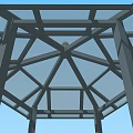 Octagonal Gazebo With Glass Roof Black Pillars Benches And Stone Base