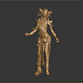 Golden Woman Statue In Standing Pose With Ornate Decorations And Details