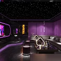 Modern KTV Lounge with Purple Decor Neon Lights Starry Ceiling and Sofa 3d model