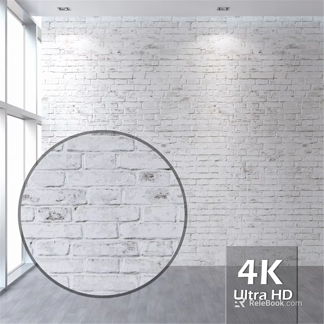 White Brick Wall Near Window With Circular Zoom Detail And 4K Resolution 3d model 