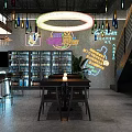 AIMILI Bar Interior With Neon Signs Cocktail Whisky Tables And Modern Lighting
