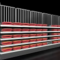 Public Facility Bleachers With Red And Green Seats And Metal Railings
