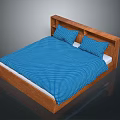 Wooden Bed Furniture With Blue Polka Dot Bedspread And Matching Blue Pillows