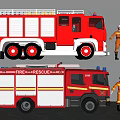 Detailed Red Fire Rescue Vehicles With Firefighter Figures And Rescue Design