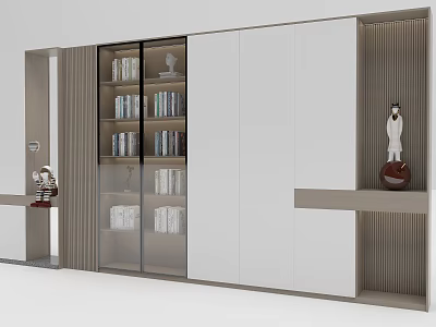 Modern Built-in Bookcase With Glass Doors White Wooden Tones Books And Decorative Items 3d model