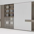 Modern Built-in Bookcase With Glass Doors White Wooden Tones Books And Decorative Items