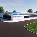 China Communications Construction Machinery Company Modern Building Exterior With Blue White Design and Green Lawn