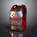 Character Creature Themed Backpack With Red Fabric And Silver Metallic Plates