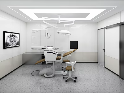 Modern Dental Clinic Interior With White Walls Dental Chair And Medical Instruments 3d model