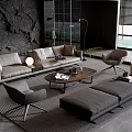 Sofa And Coffee Table Set In Modern Living Room With Armchairs Ottoman And Floor Lamp