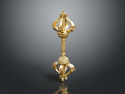 Golden Decorative Ornamental Structure With Intricate Top Design And Ringed Base Details 3d model