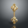 Golden Decorative Ornamental Structure With Intricate Top Design And Ringed Base Details