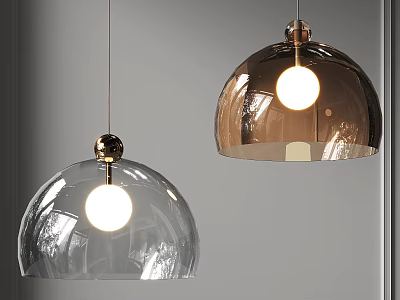 Modern Transparent Glass Pendant Lights With Gold Metal Base And Hemispherical Design 3d model