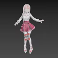 Anime Woman with Pink Hair White Top Pink Skirt Knee Pads Red Shoes Arms Outstretched