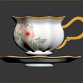 Elegant Teacup and Saucer Set with Gold Rim and Floral Design for Daily Living